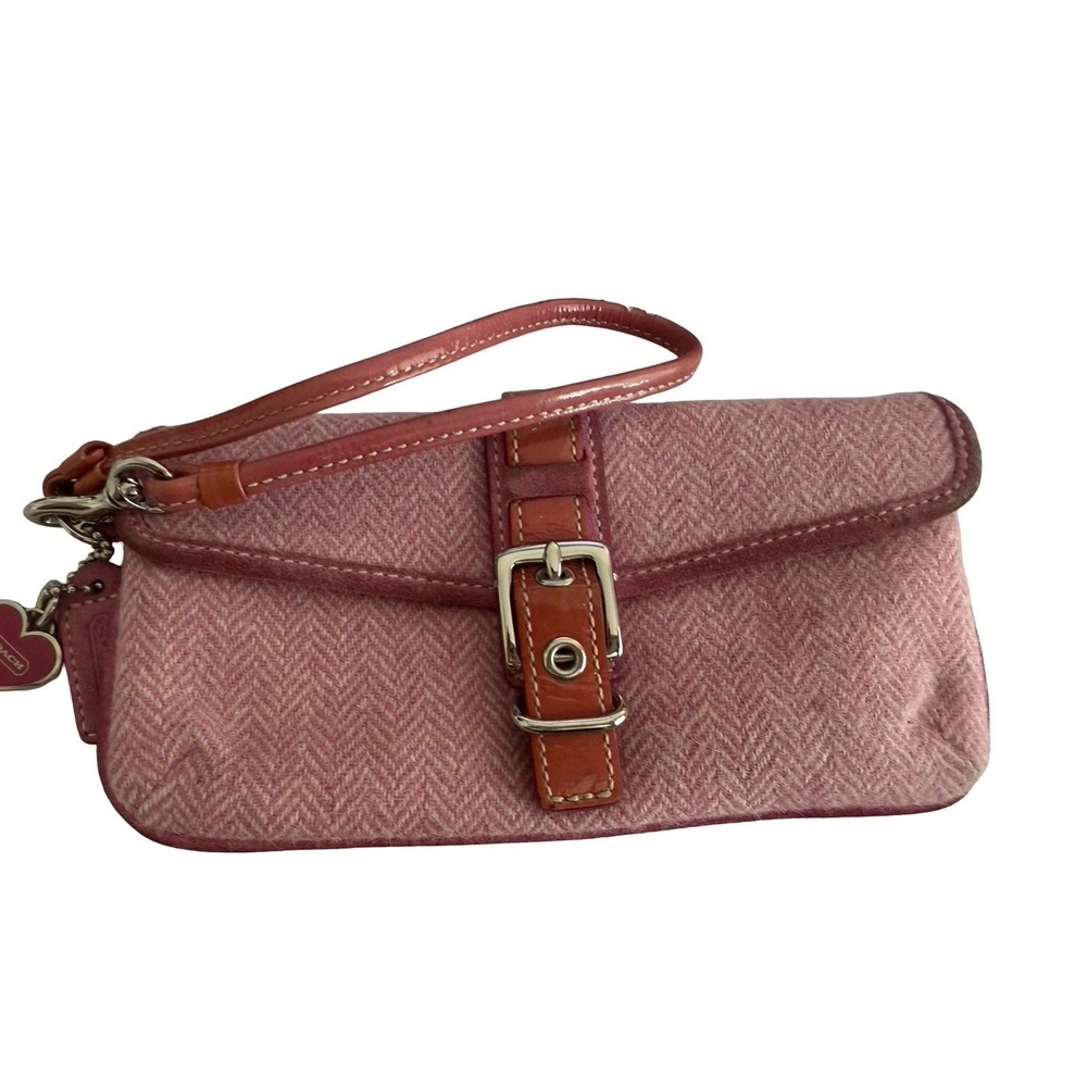 Coach Hamptons Wristlet, Pink Wool Herringbone, Patent Leather 2004